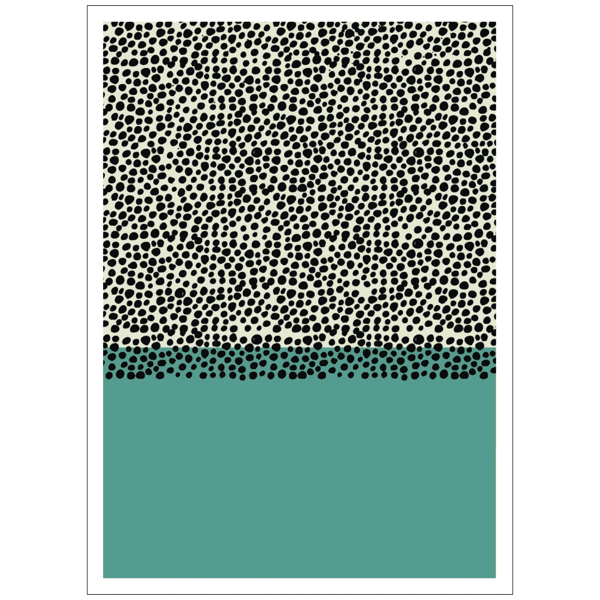 Grafisk abstrakte kunstplakat kombinerer elegant svart og grønn på en subtil beige bakgrunn.
