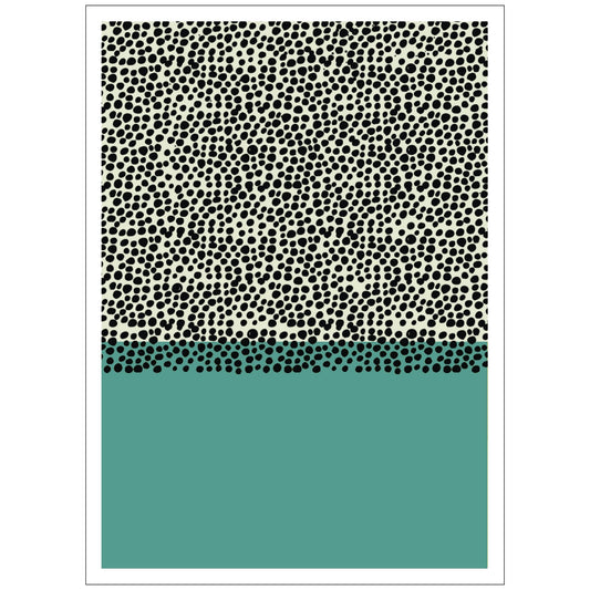 Grafisk abstrakte kunstplakat kombinerer elegant svart og grønn på en subtil beige bakgrunn.