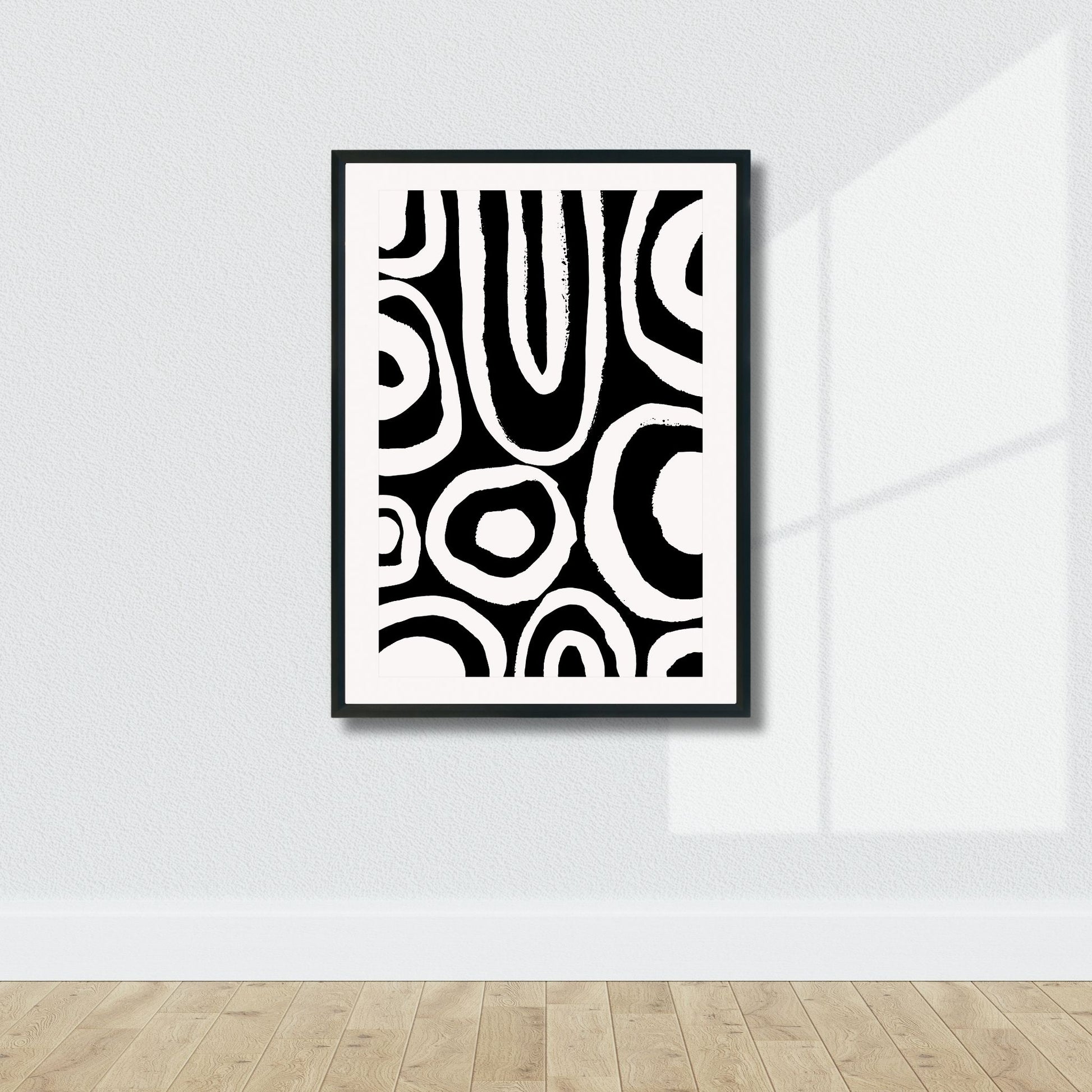 Modern Art - plakat i grafisk design i sort abstrakt mønster. Illustrasjonsbilde av plakat i sort ramme.