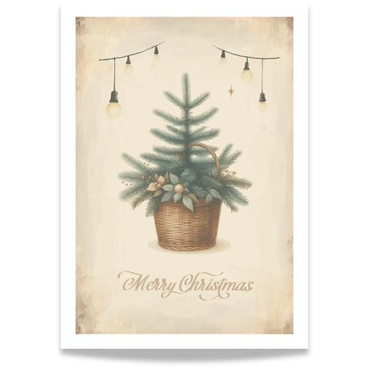 Et motiv som formidler stillheten og hyggen i juletiden, med teksten Merry Christmas i elegant typografi nederst.