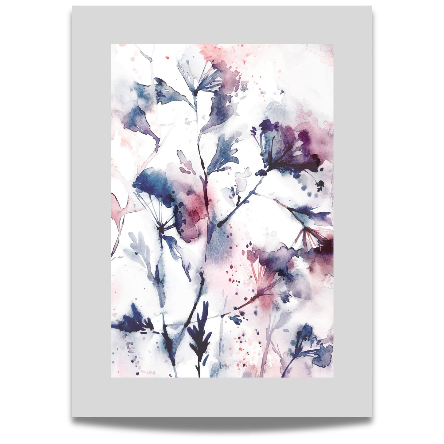 Midnight Bloom – en elegant og stemningsfull akvarellplakat som kombinerer myke blomsterdetaljer med en kunstnerisk, abstrakt touch.