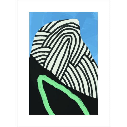 Modern Abstract Art No2 er en unik plakat som kombinerer abstrakte mønstre og dristige farger i svart, hvitt, blått og grønt. 