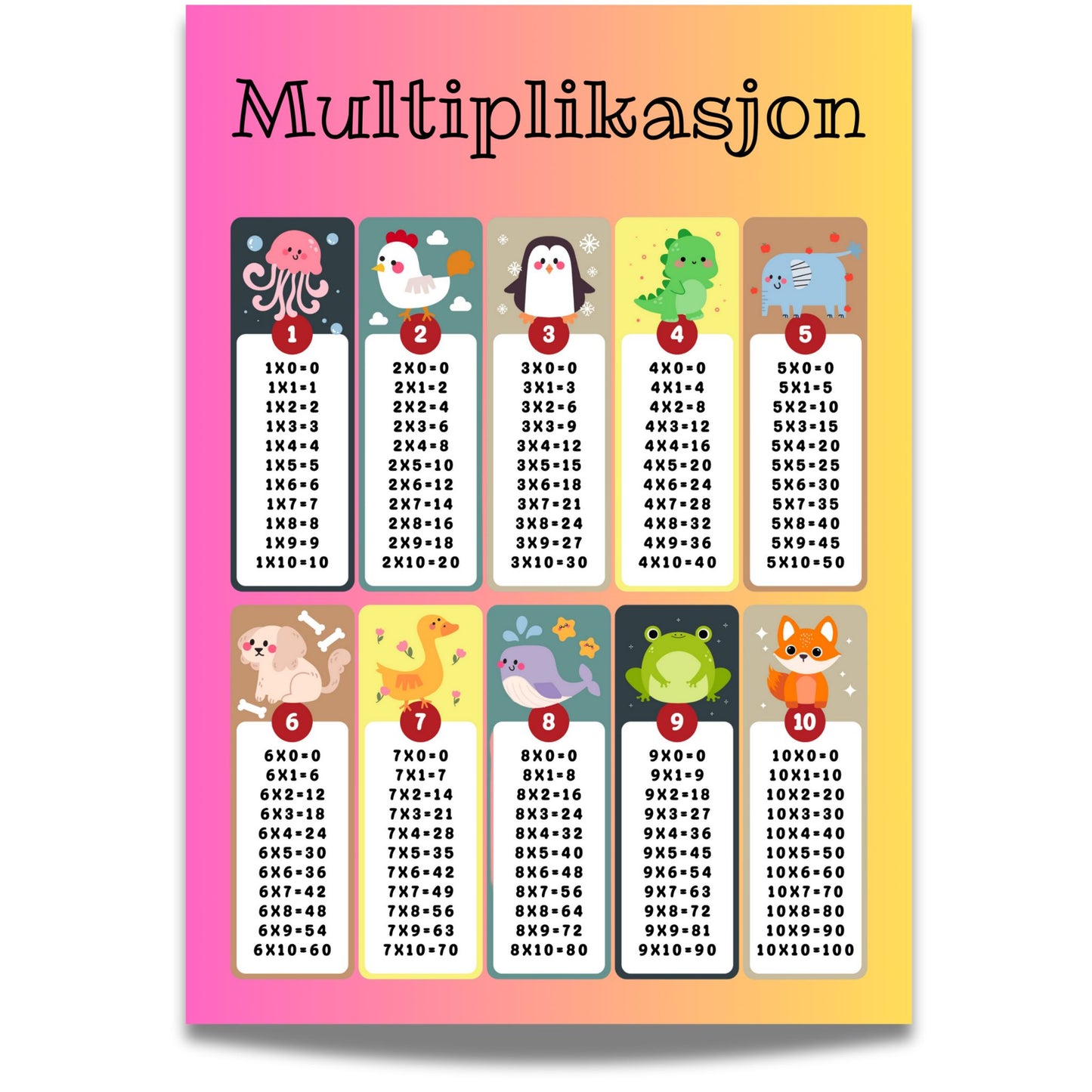 MULTIPLIKASJON – læringsplakat rosa-gul