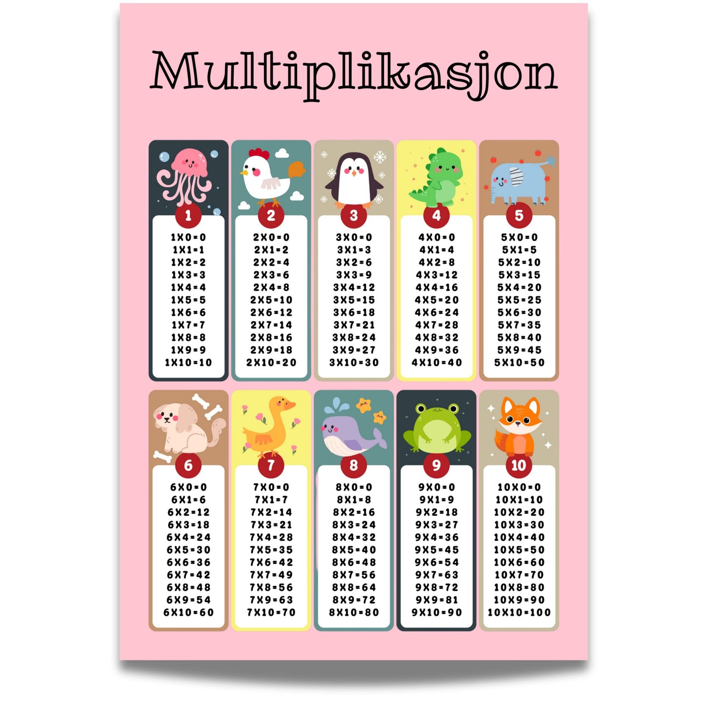 MULTIPLIKASJON – læringsplakat rosa