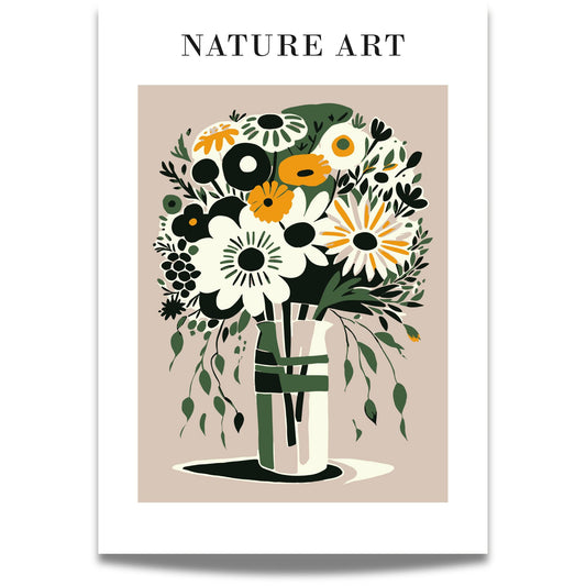 La naturen blomstre på veggen med Nature Art – Blomsterplakat i Retrostil.