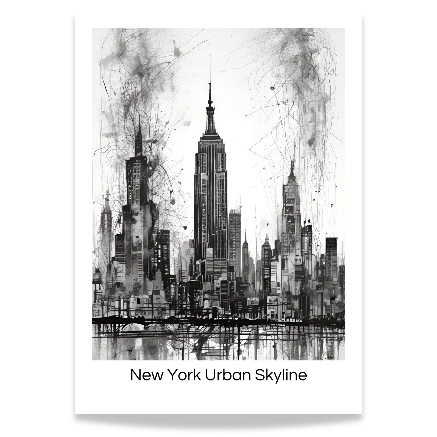 Dette stilfulle kunstverket fanger essensen av New Yorks ikoniske skyline med en moderne, abstrakt tilnærming.