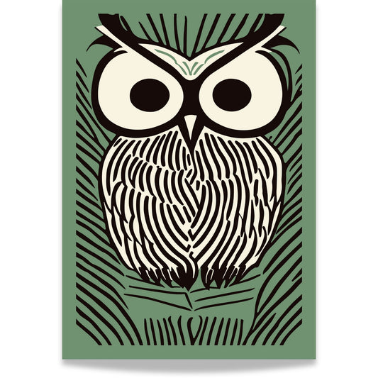 La mystikken og visdommen til nattens vokter pryde veggene dine med Night Owl – en moderne og grafisk kunstplakat som kombinerer stilrene linjer med naturens skjønnhet.