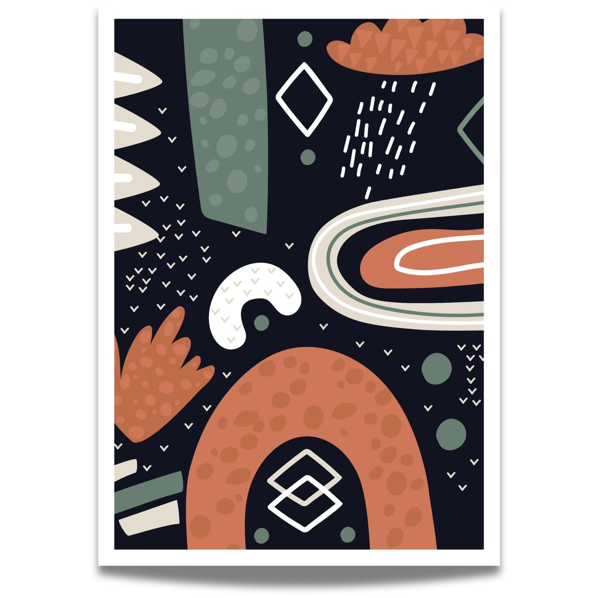 Nordic Abstractions No2 – grafisk plakat gir et dristig og kontrastfullt uttrykk med mørk bakgrunn og geometriske detaljer