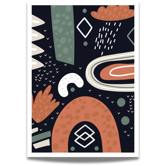Nordic Abstractions No2 – grafisk plakat gir et dristig og kontrastfullt uttrykk med mørk bakgrunn og geometriske detaljer