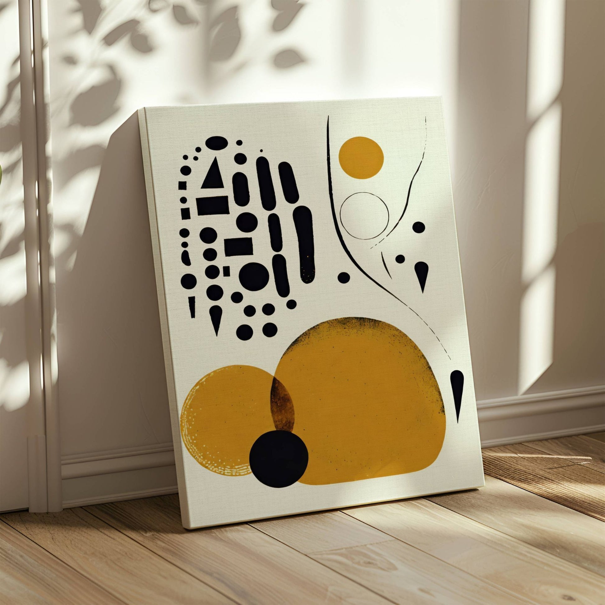 Nordic Elements – en abstrakt kunstplakat og lerretstrykk med en harmonisk komposisjon av former og teksturer. Illustrasjon viser motivet på lerret.