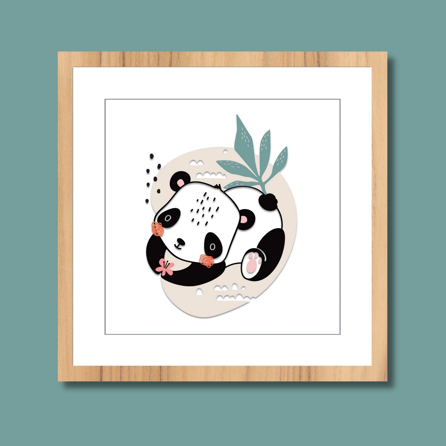 Koselig grafisk barneplakat med en søt liten panda.