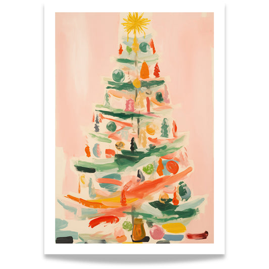 En kunstnerisk og abstrakt tolkning av juletreet – malerisk uttrykk med varme penselstrøk og julemagi.