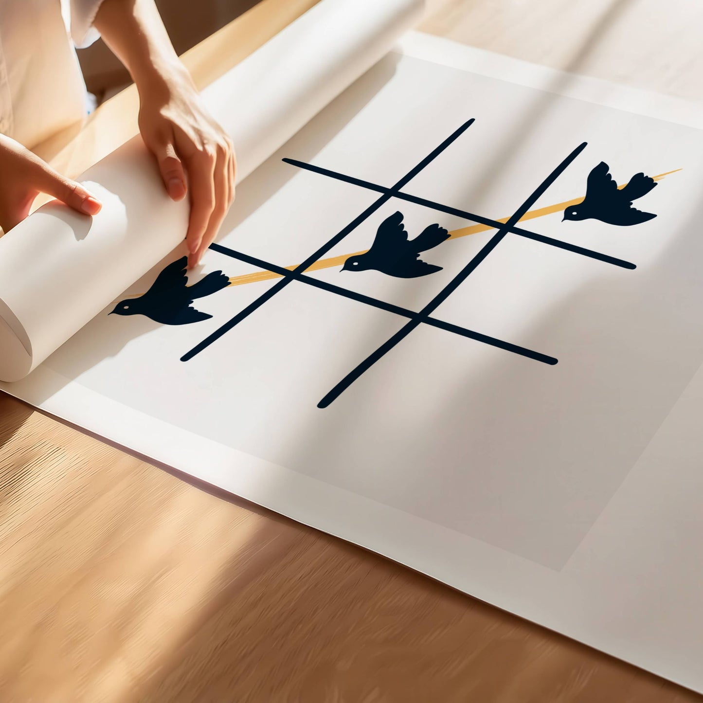 Peace Card 46 – grafisk plakat kombinerer lek og symbolikk i et unikt motiv. Illustrasjon viser plakat på print.
