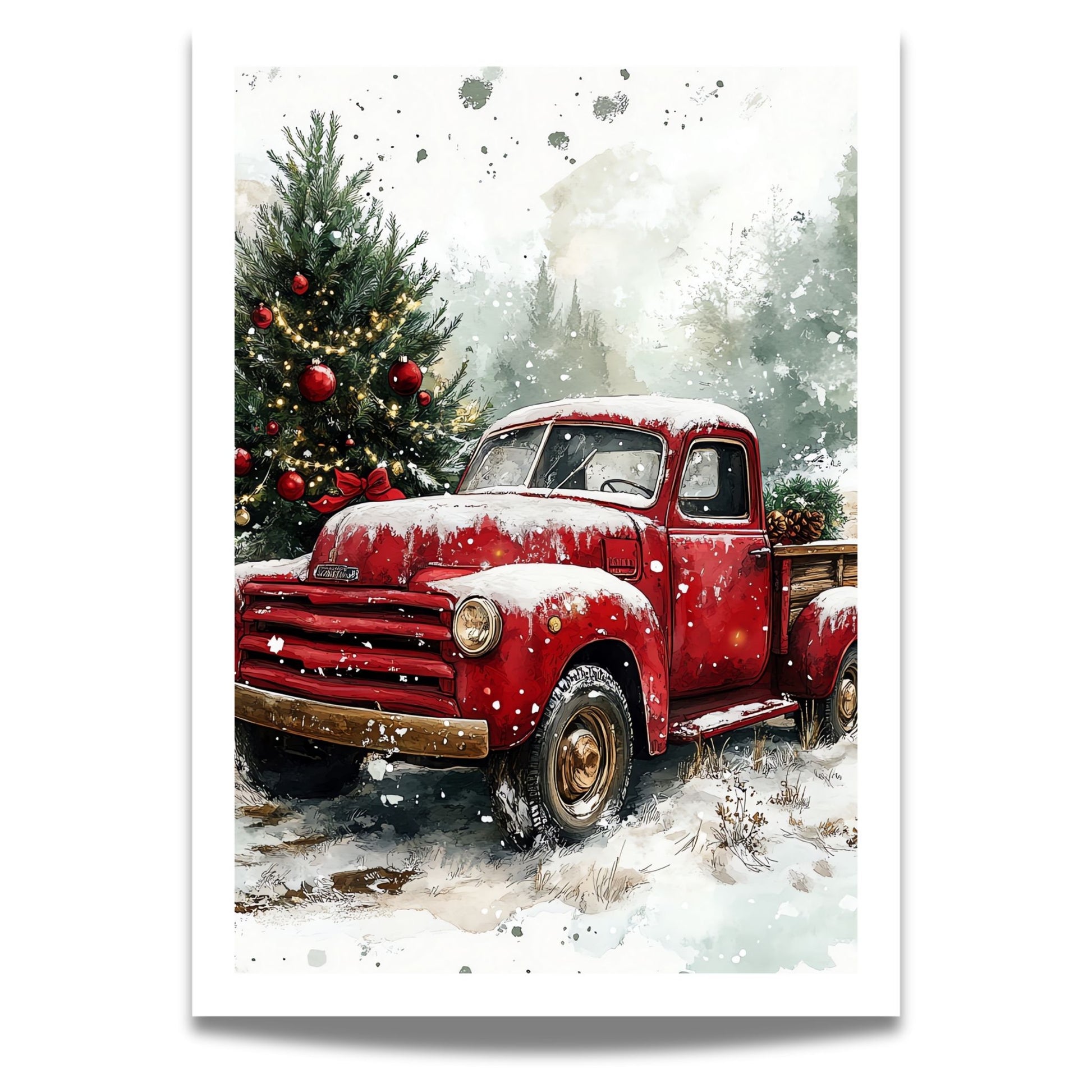 Et herlig motiv av en rød juletruck som kombinerer retrostil og festlig atmosfære for hjemmet ditt i julen.