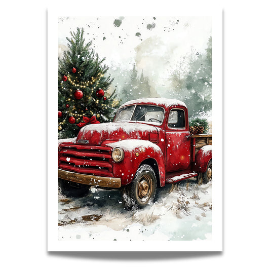 Et herlig motiv av en rød juletruck som kombinerer retrostil og festlig atmosfære for hjemmet ditt i julen.