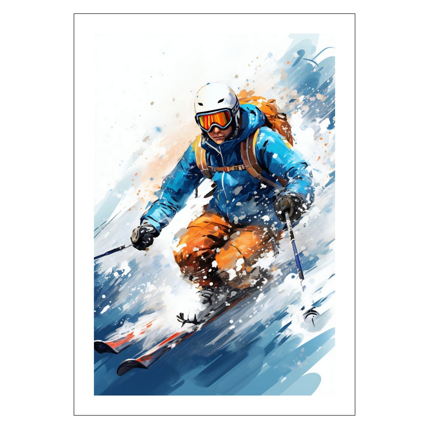 "Ski Off Piste", en inspirerende grafisk akvarell som fanger spenningen og eventyret ved å kjøre utenfor løypene.