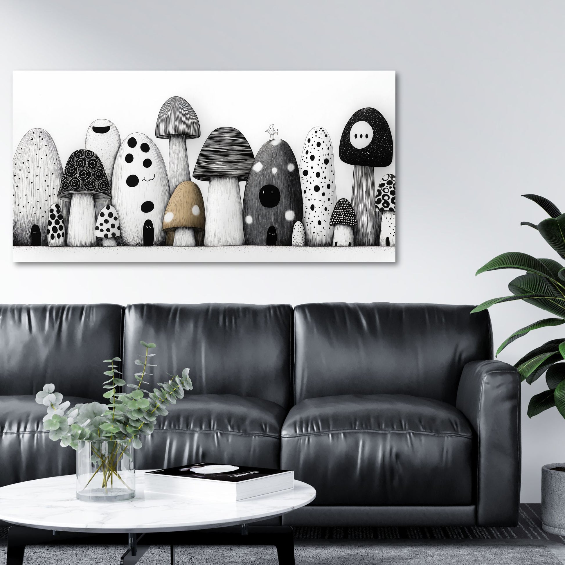 Soppunivers, en unik sort-hvit illustrasjonsplakat eller lerret. Illustrasjonsfoto viser motivet på lerret.
