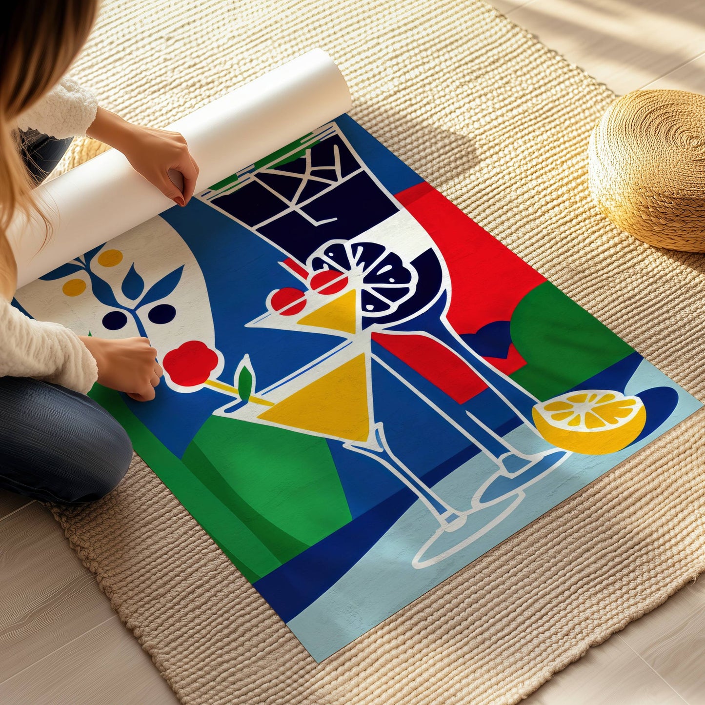 Sitron &amp; Stil kombinerer elegante former med lekne farger, og setter fokus på klassiske cocktailglass med sitrus og bær som dekor. Illustrsjon viser plakat på print.