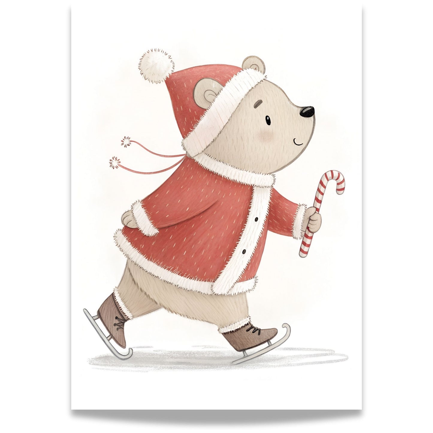 små julevenner – bjørn på skøyter med sukkertøystav