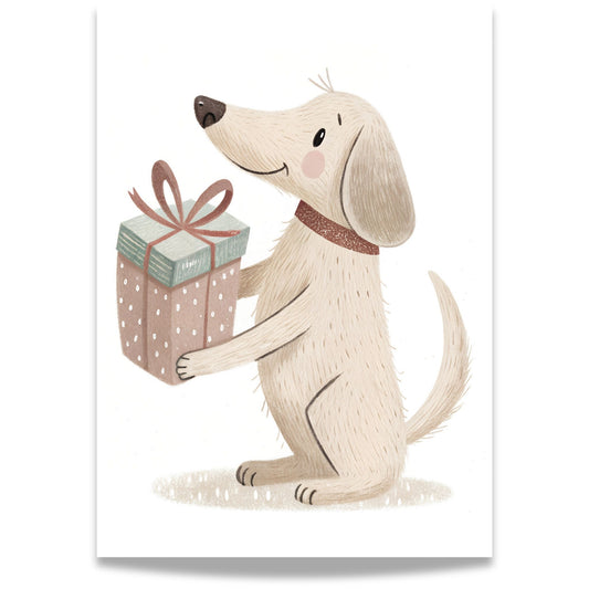 små julevenner – hund med gave