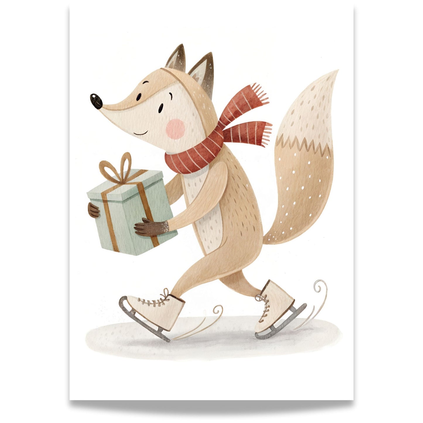 små julevenner – rev med rødt skjerf og gave