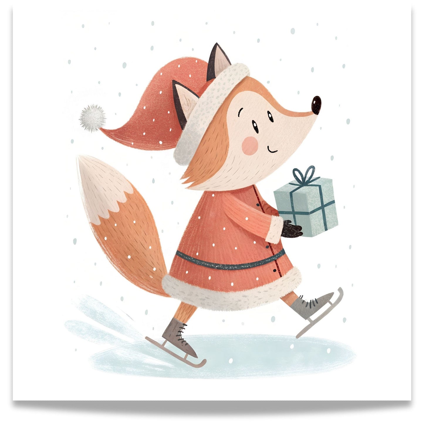 små julevenner – rev på skøyter med blå gave