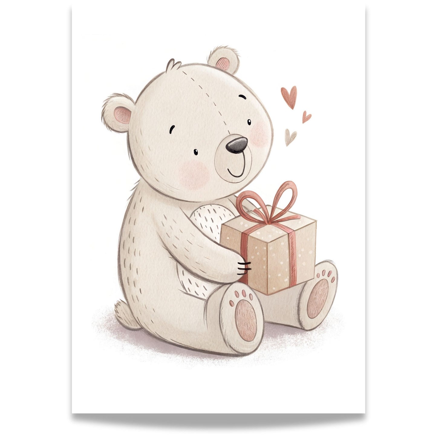 små julevenner – bamse sitter med julegave