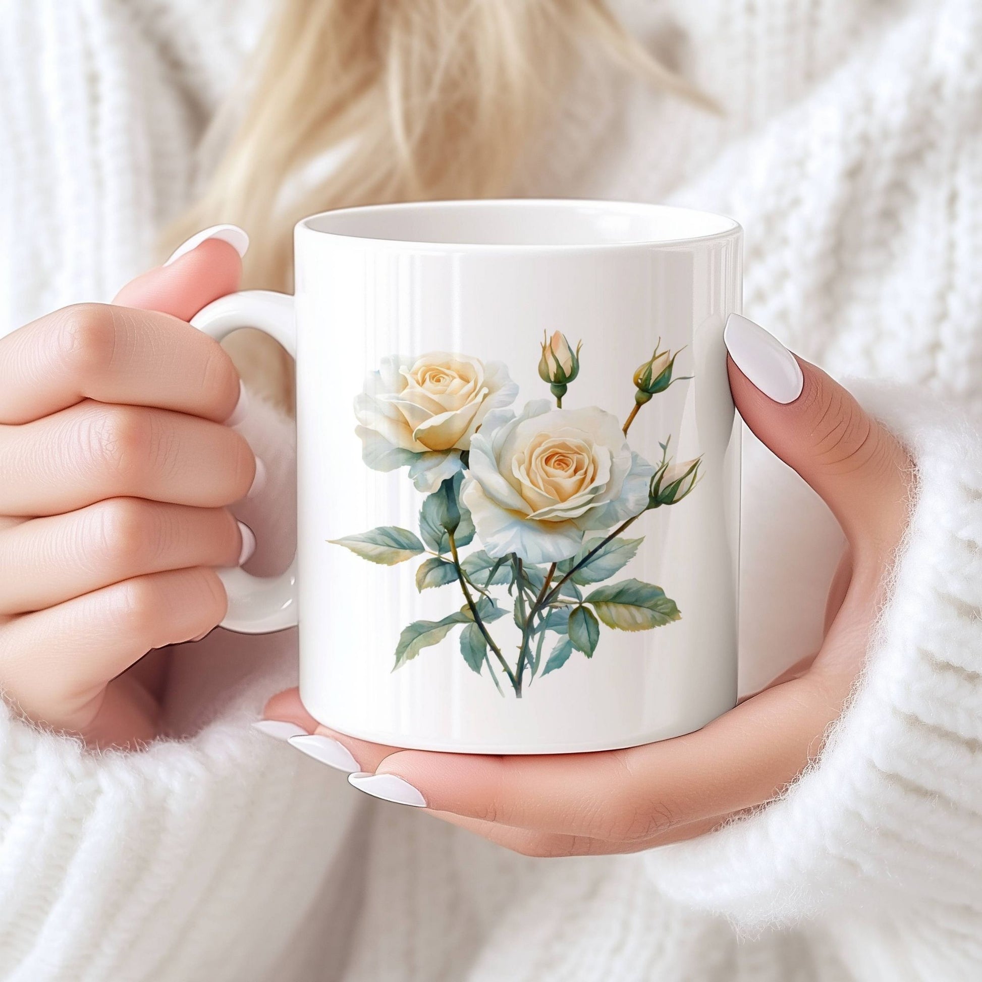 Sommerkrus ROSE No6 har et lyst og svalt uttrykk med kremhvite roser og blågrønne blader. En klassisk og harmonisk design som passer til ethvert interiør og enhver anledning.