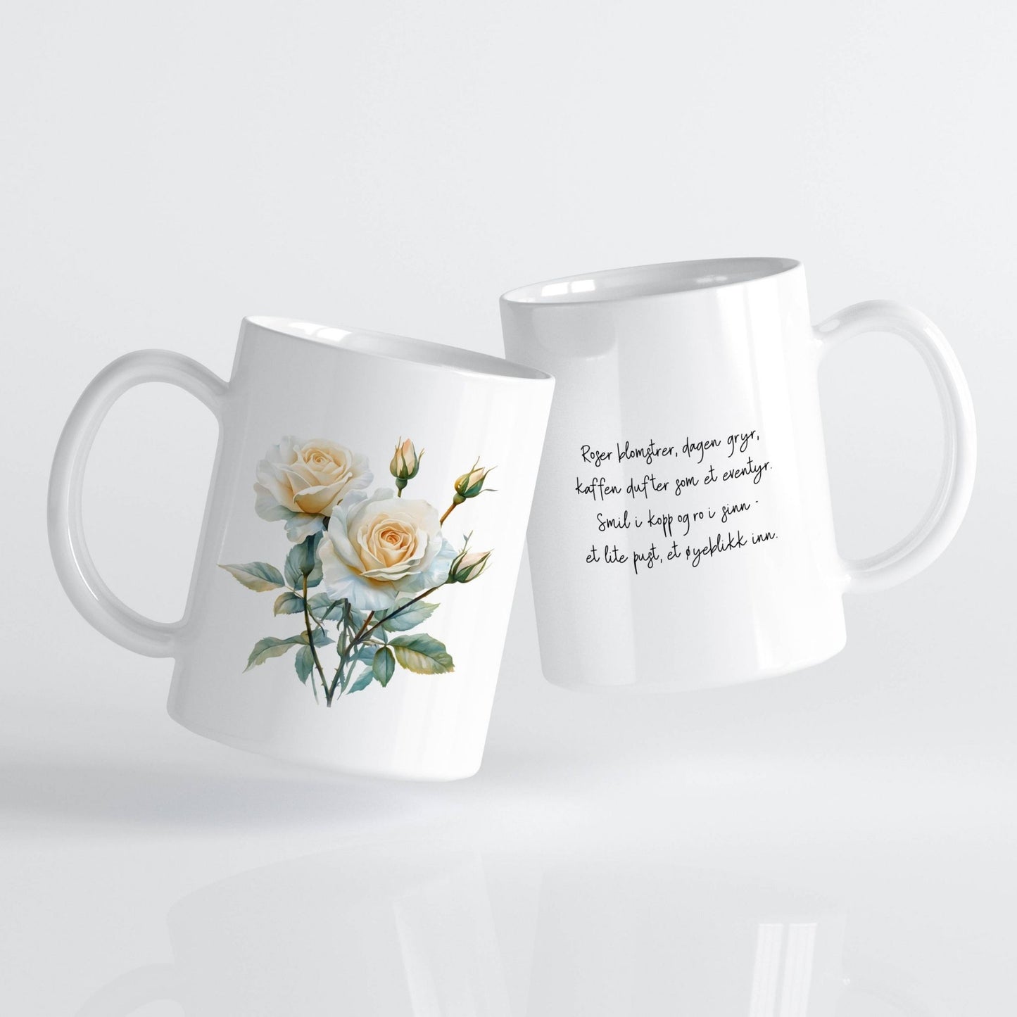 Sommerkrus ROSE No6 har et lyst og svalt uttrykk med kremhvite roser og blågrønne blader. En klassisk og harmonisk design som passer til ethvert interiør og enhver anledning.