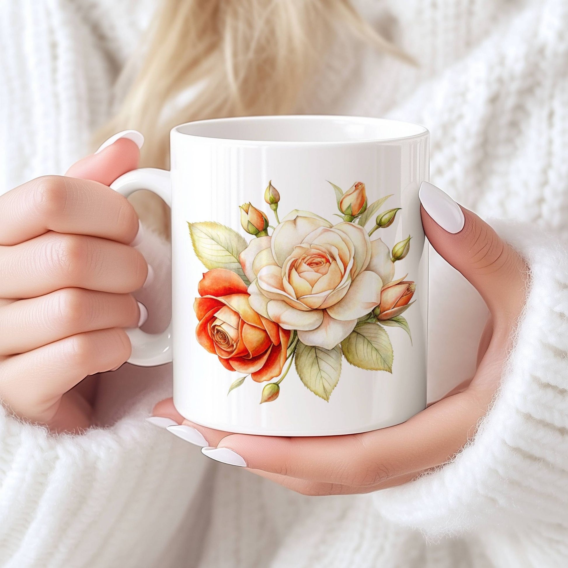 Sommerkrus ROSE No7 kombinerer ferskenoransje og kremhvite roser i en myk blomsterduett. Et varmt og livlig keramikkrus som gir dagen en blomstrende start – eller en mild avslutning.
