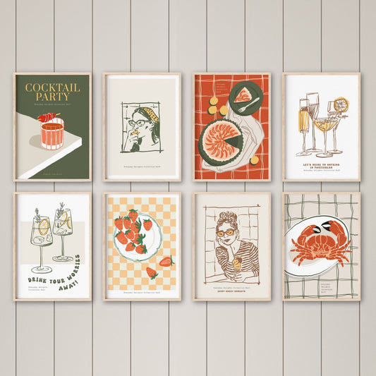Sweet Savory Collection. En smakfull miks av jordbær, sjømat, kaker og drikke – balansert mellom det søte og det salte. Et levende galleri med varme farger og en nostalgisk stemning. 