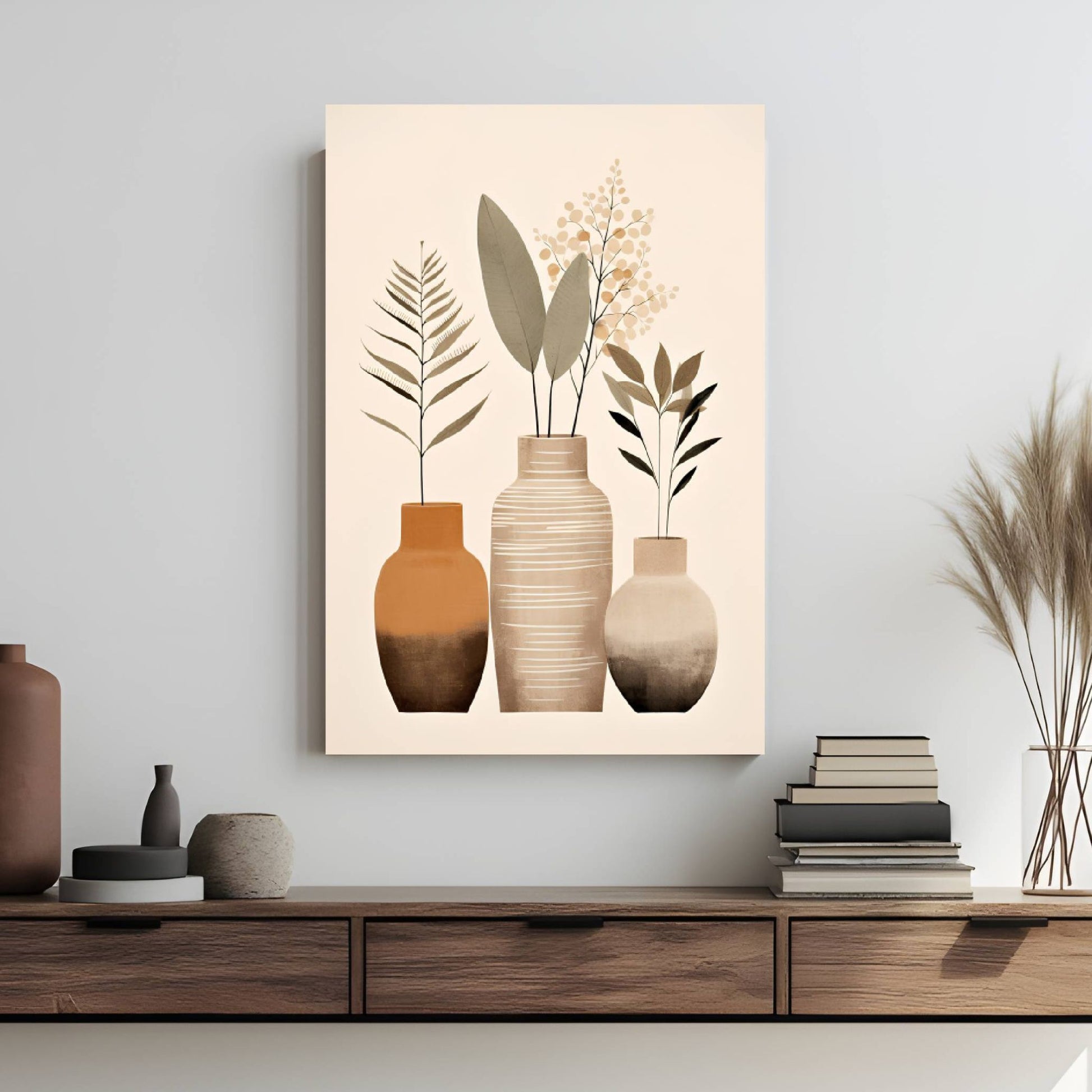Terra Botanica, en moderne plakat inspirert av skandinavisk minimalisme og naturlige elementer. Illustrasjon viser motivet på lerret.