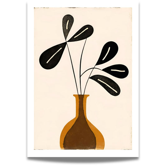 Vintage Vase er en elegant tolkning av klassisk botanisk kunst, der en stilisert vase med flytende organiske linjer skaper en sofistikert og varm estetikk.