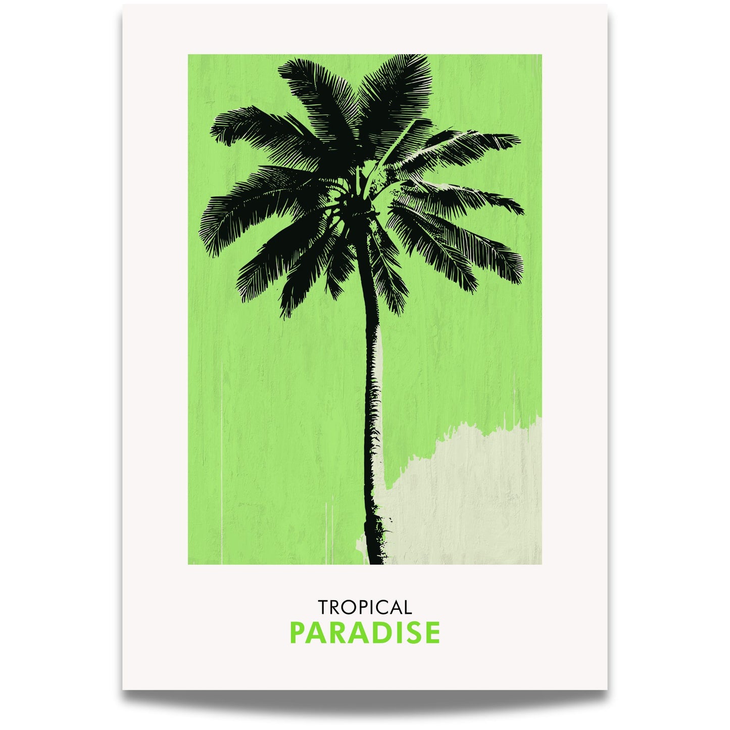La den tropiske roen fylle rommet med Tropical Paradise – grønn palme plakat. Med en sterk grønn bakgrunn og stilren palmesilhuett får du en moderne og avslappet look.