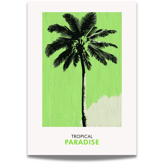 La den tropiske roen fylle rommet med Tropical Paradise – grønn palme plakat. Med en sterk grønn bakgrunn og stilren palmesilhuett får du en moderne og avslappet look.