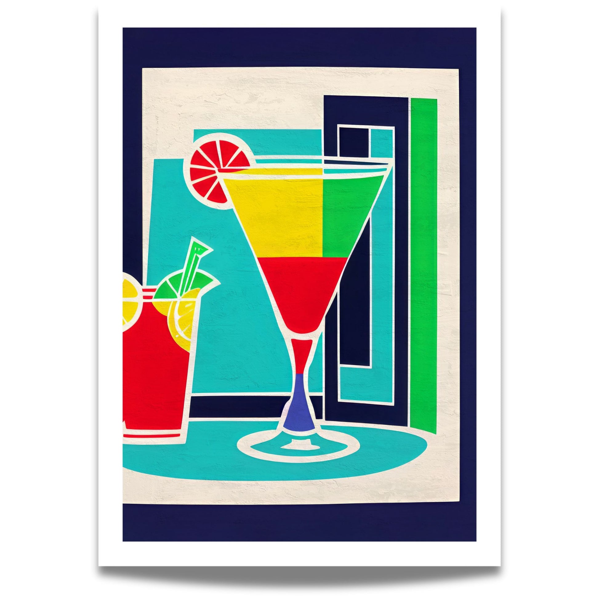 Lys opp rommet med Tropisk Cocktail – fargerik retro plakat som kombinerer tropiske toner med moderne kunstneriske former. 