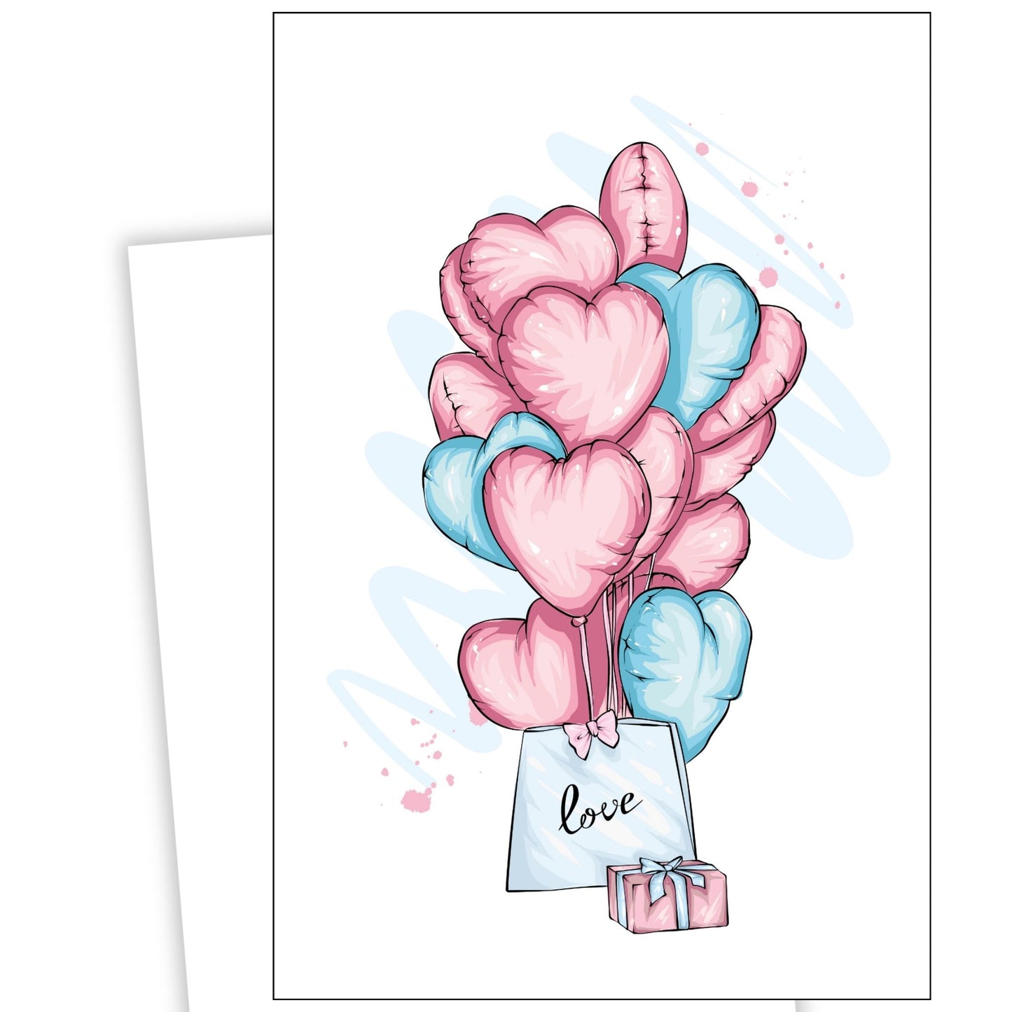 Valentine kort rosa og lyseblå ballonger.
