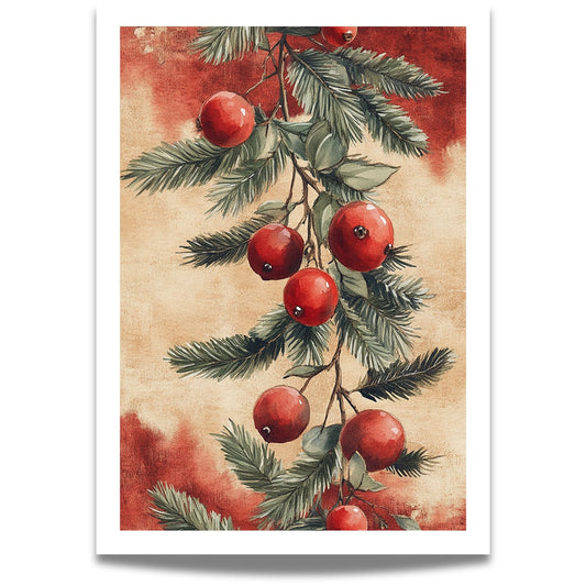Skap en magisk og koselig julestemning med vår vakre Vintage Jul-plakat og lerret med blomsterdekorasjon og vinterlige detaljer.