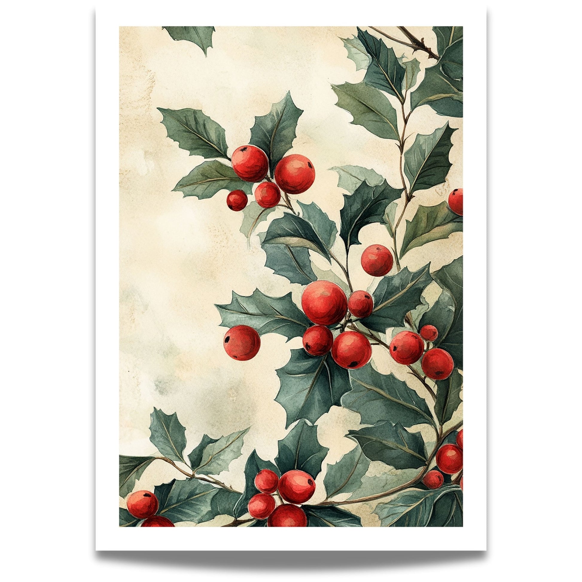 Bring tradisjonsrik julestemning inn i hjemmet ditt med vår tidløse Vintage Jul-plakat og lerret med nostalgiske kristtornmotiv. 