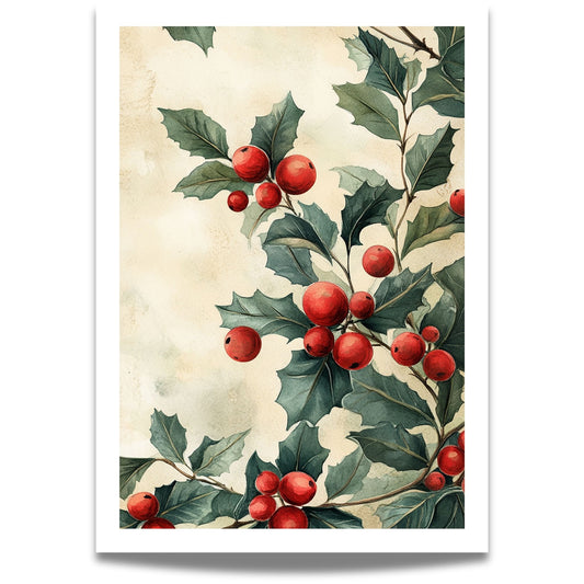 Bring tradisjonsrik julestemning inn i hjemmet ditt med vår tidløse Vintage Jul-plakat og lerret med nostalgiske kristtornmotiv. 