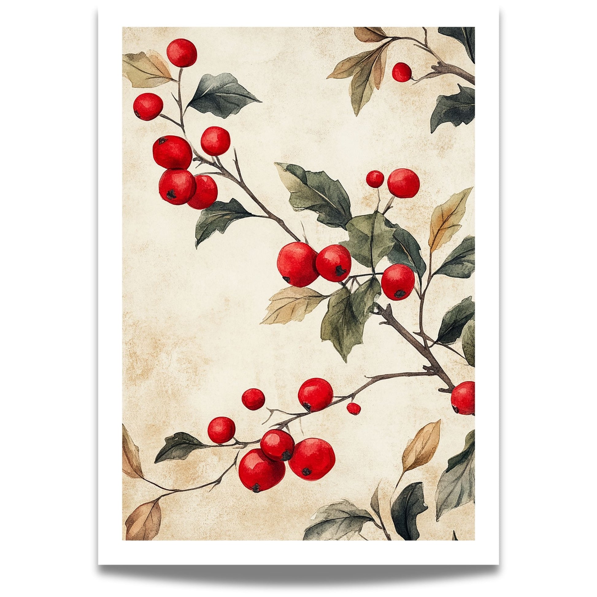 Bring tradisjonsrik julestemning inn i hjemmet ditt med vår tidløse Vintage Jul-plakat og lerret med nostalgiske kristtornmotiv. 