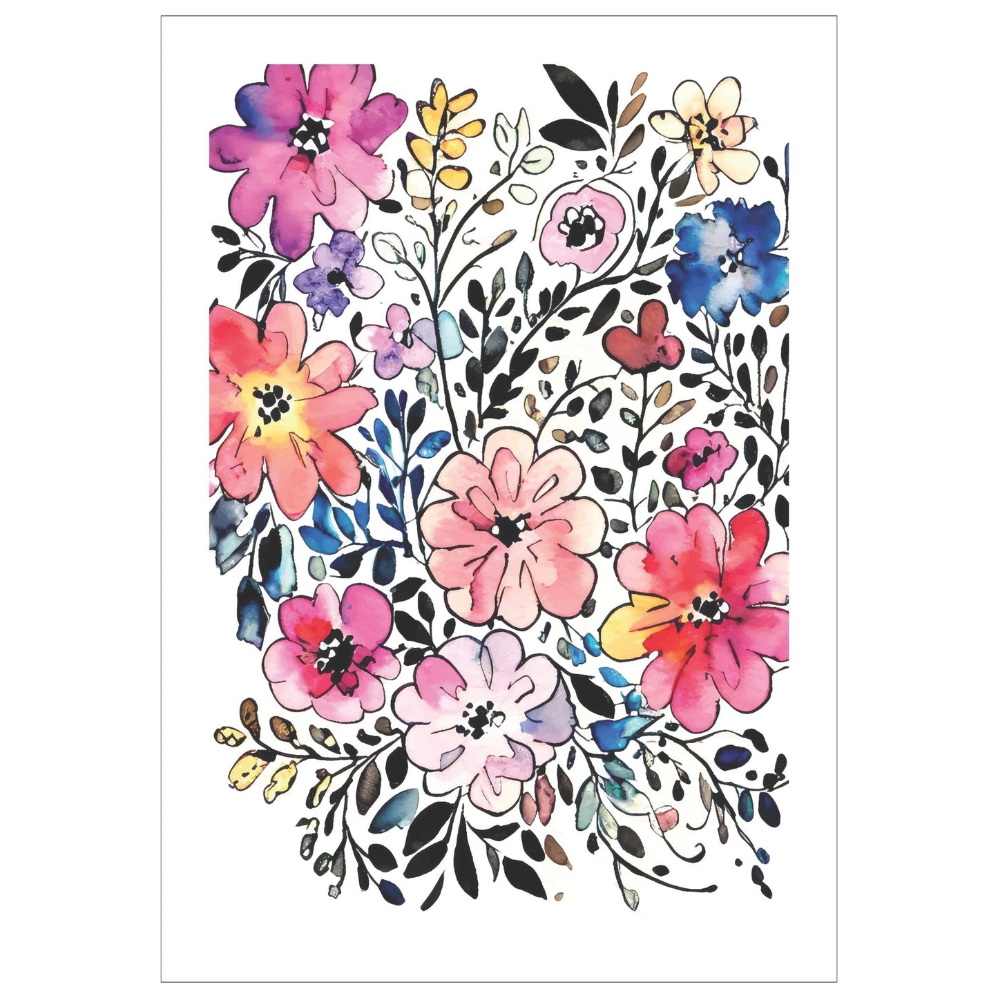 Watercolor Flowers - grafisk plakat, fargerik akvarell.  