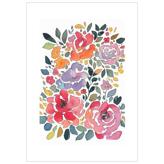 Watercolor Flowers - grafisk plakat, fargerik akvarell. I
