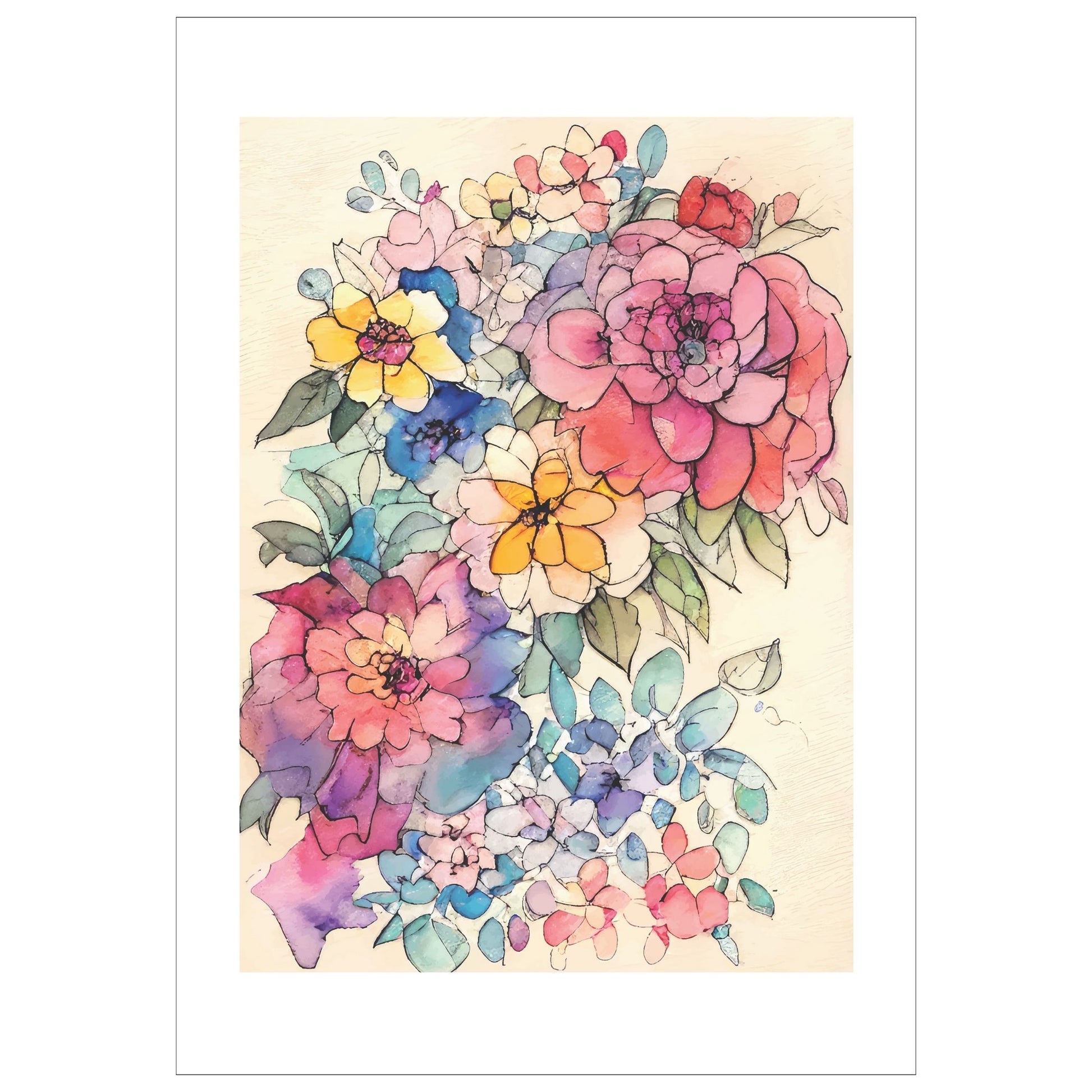 Watercolor Flowers - grafisk plakat, fargerik akvarell.