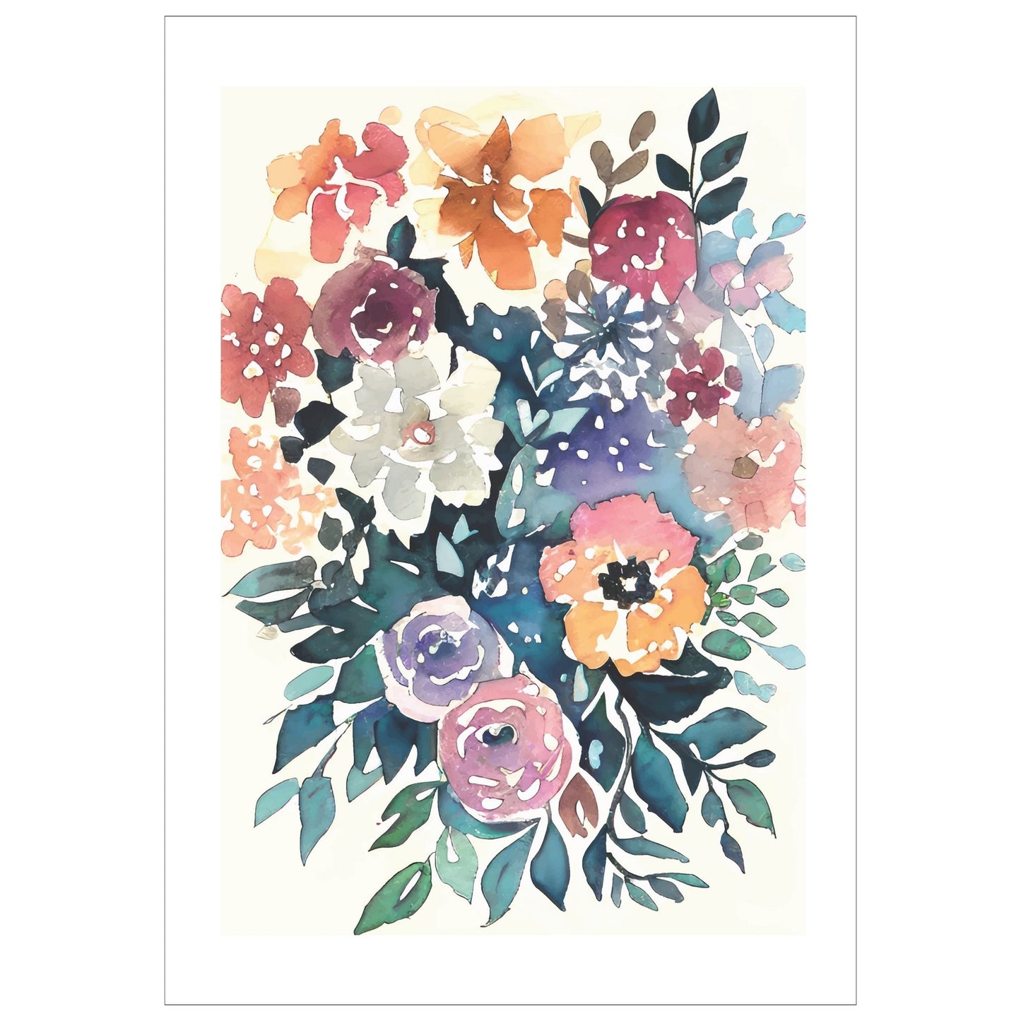 Watercolor Flowers - grafisk plakat, fargerik akvarell.  