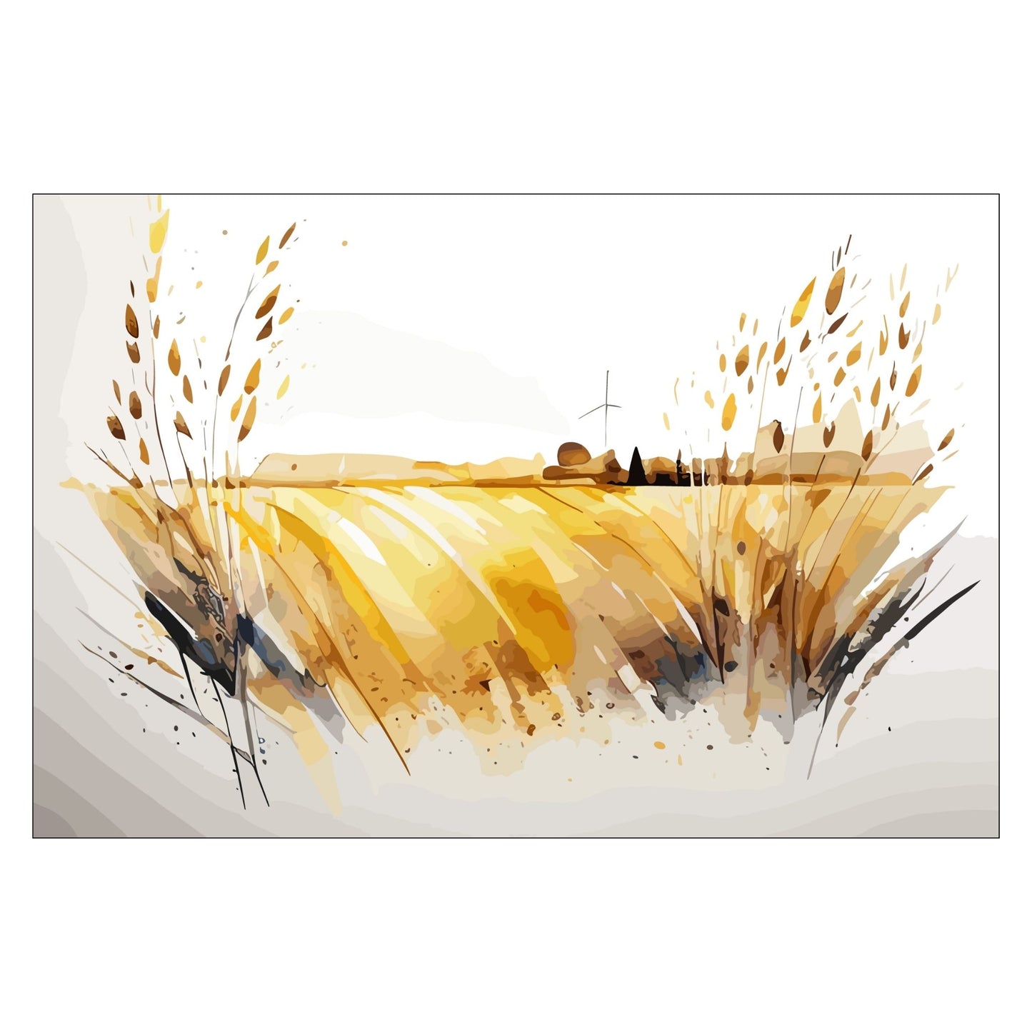 White Fields er en serie med grafisk akvarell. Motivet er åkerlandskap i duse orange, beige og svarte nyanser. Plakaten har en hvit kant som gir dybde og fremhever motivet. 
