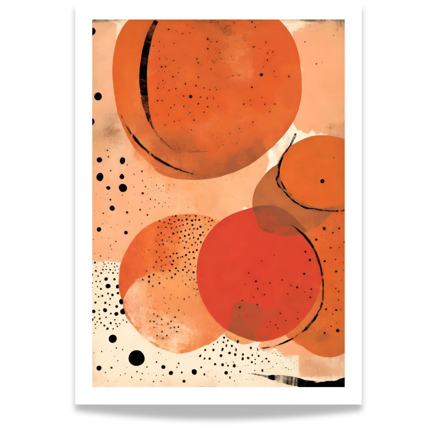 Amber Dots abstrakt plakat med terrakottafargede sirkler og moderne grafiske detaljer