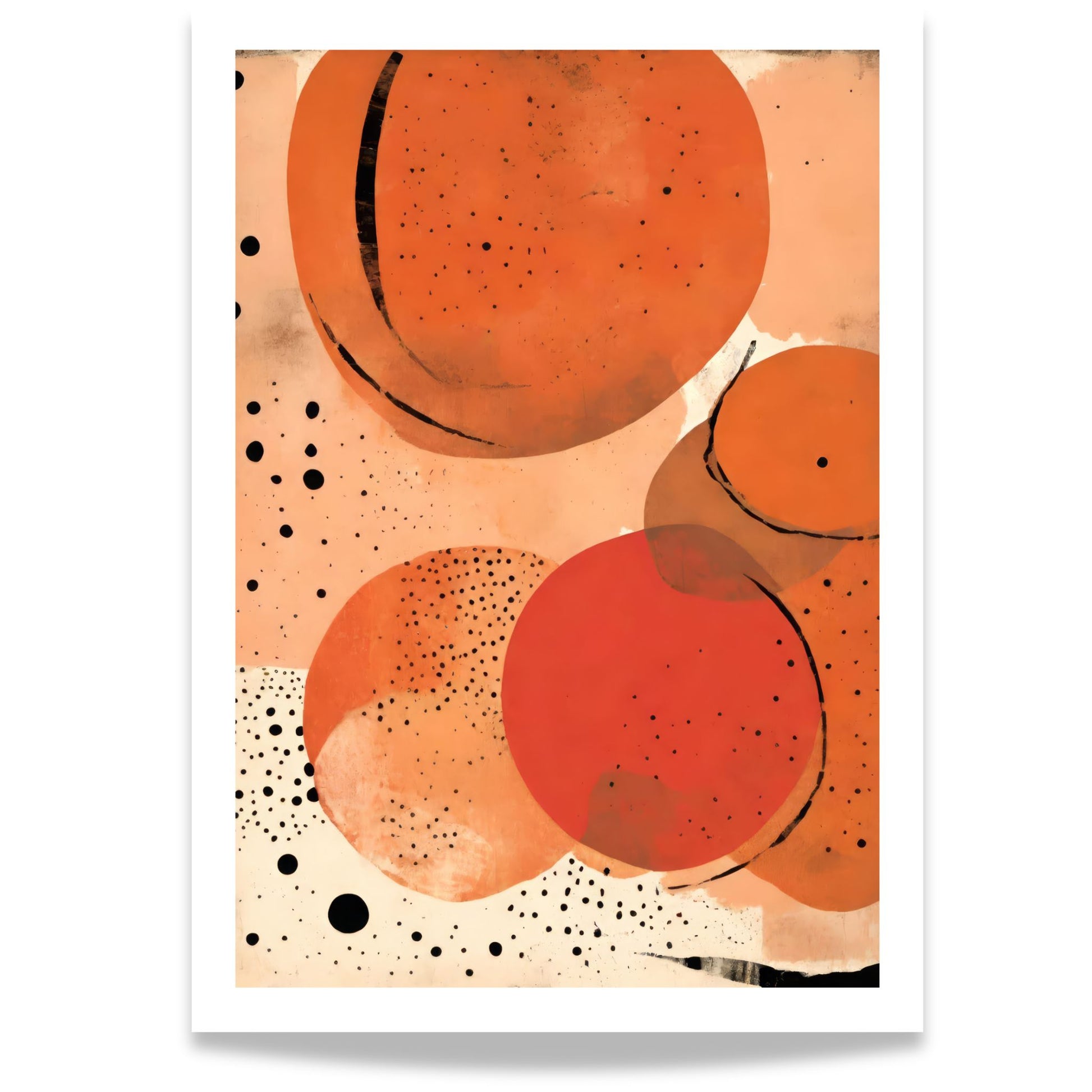 Amber Dots abstrakt plakat med terrakottafargede sirkler og moderne grafiske detaljer