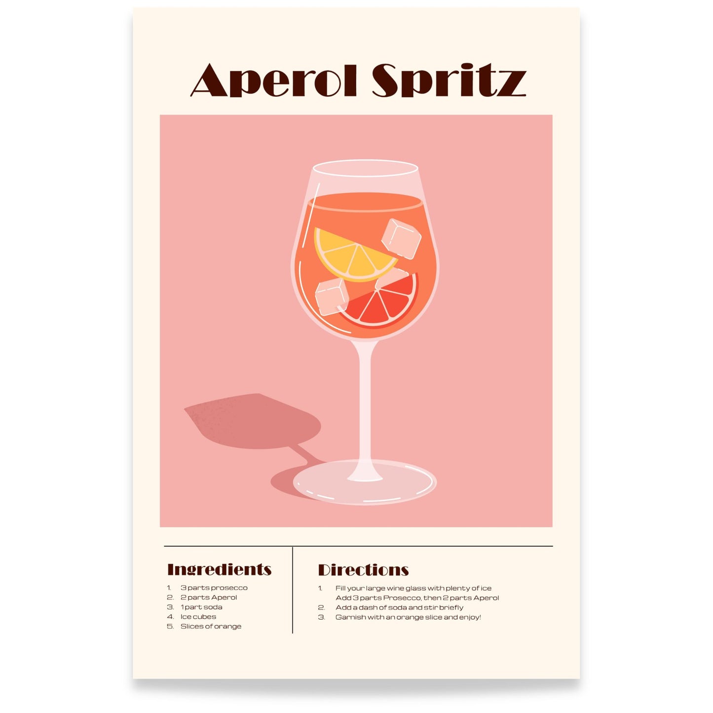 Aperol Spritz cocktail plakat med oppskrift i italiensk sommerstil