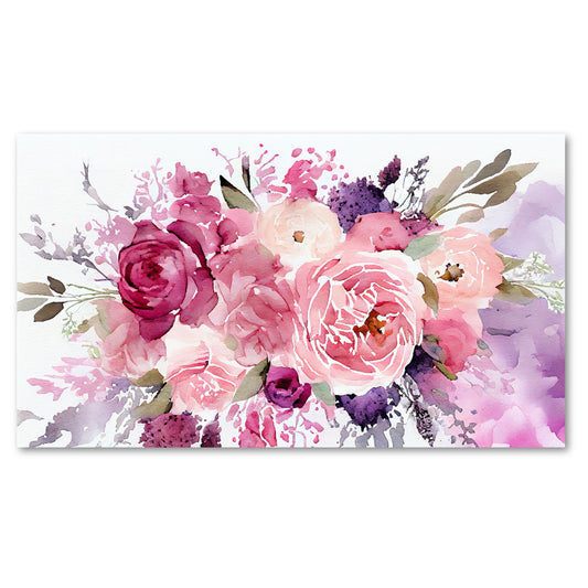 Blush Garden lerretsbilde med rosa og lilla blomster i akvarellstil